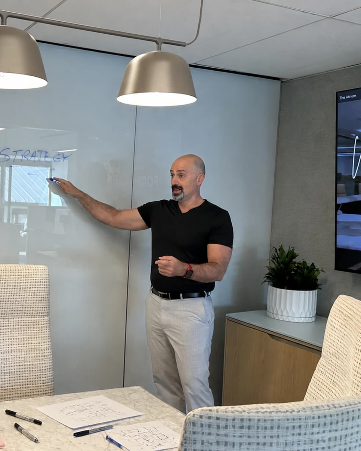 Ali facilitating a strategy session at a whiteboard